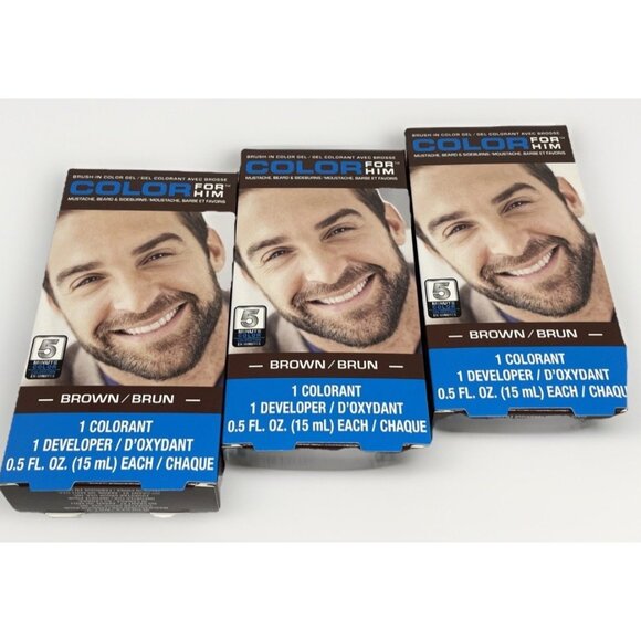 3X Colors For Him Brush In Color Gel Mustache Beard & Sideburns Brown Dye - Picture 1 of 3